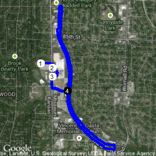 Map of Ward Parkway Four Mile race