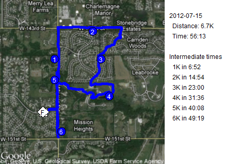 Map of July 15, 2012 run