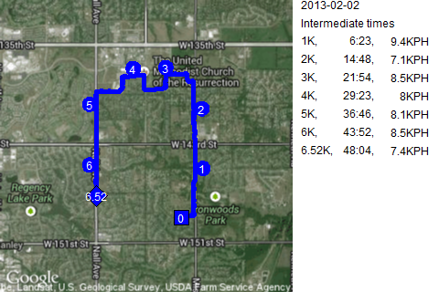 Map of February 2, 2013 run
